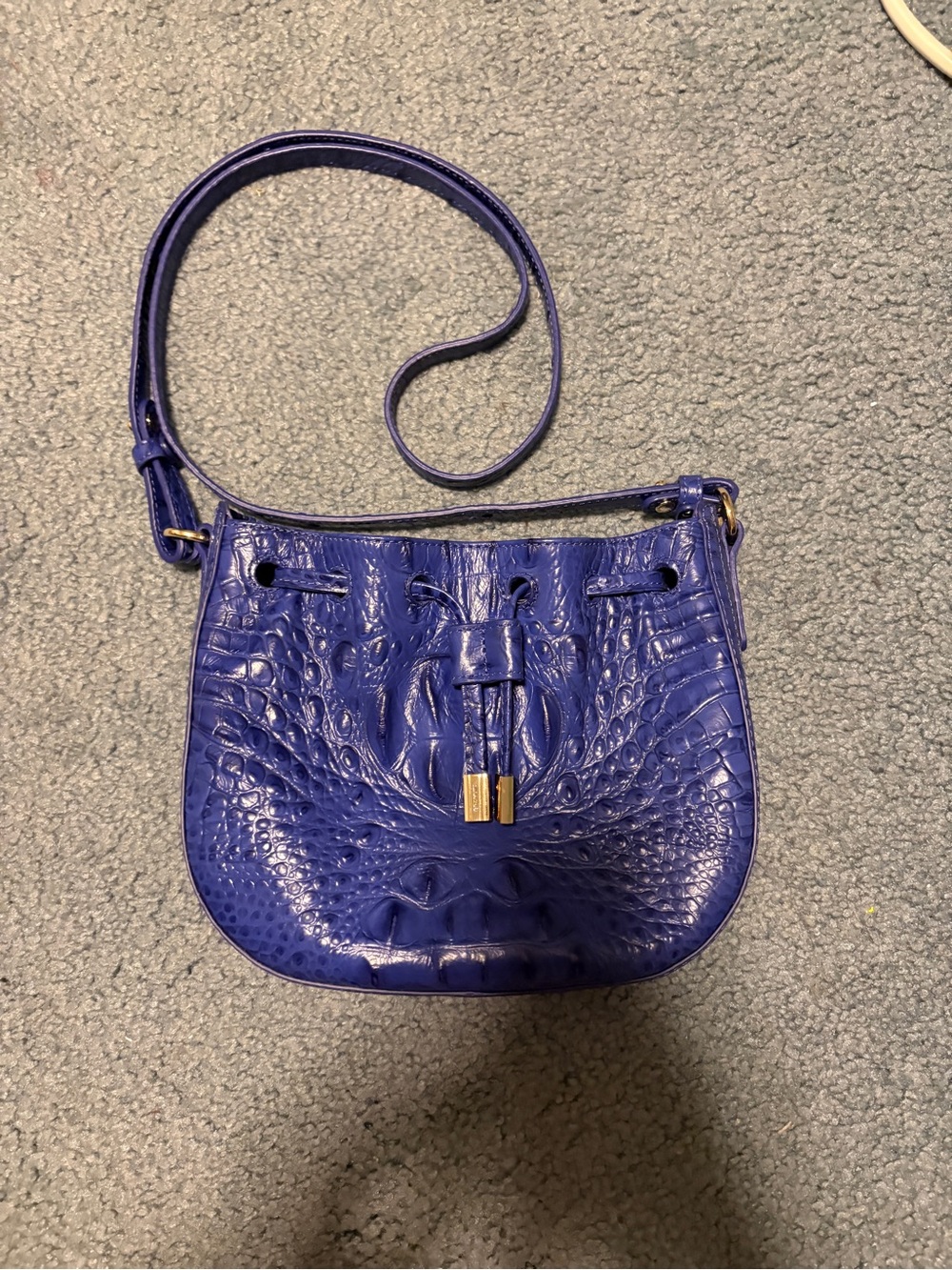 Brahmin Blue Alden Road Eliana Croc-Embossed Leather Crossbody Bag